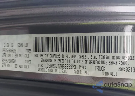 2017 Ram 1500 Laramie 4X2 6'4 Box z USA, uszkodzony, nr VIN 1C6RR6VT2HS693373